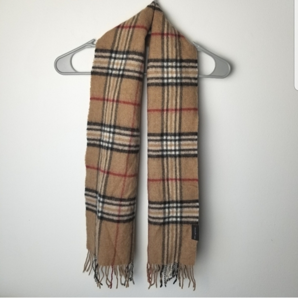 Valentin Fraas 100% pure lamb's wool brown plaid fringe scarf